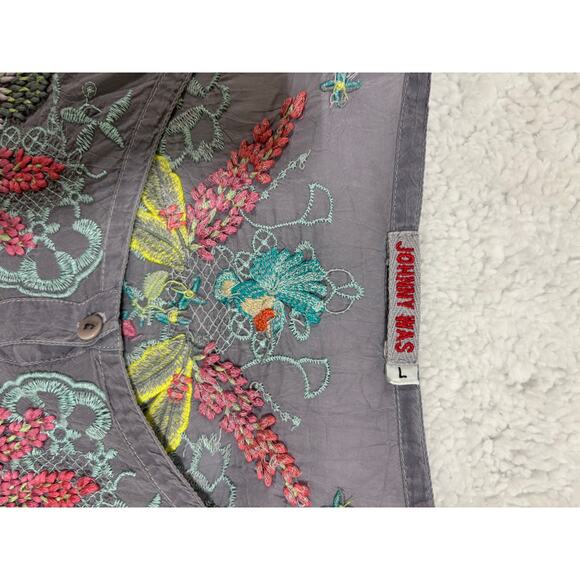 Johnny Was Embroidered Boho Peasant Tunic Top Gray Multicolor Floral Size L - Picture 5 of 6